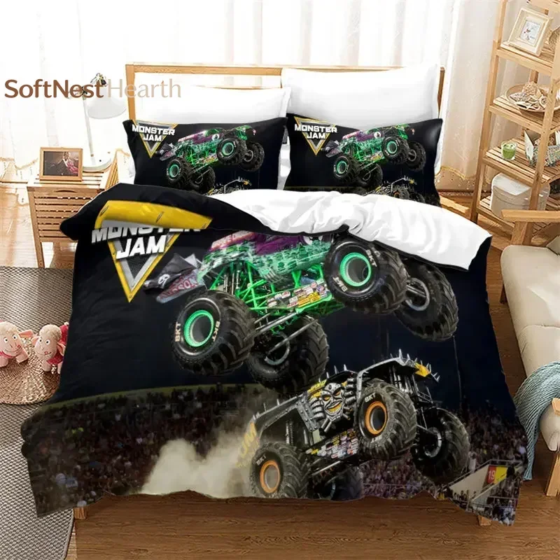 2026 Boys Cars Duvet Cover Cartoon Monster Truck Cool Vehicle Bedding Set Off Road Vehicle Locomotive Comforter Cover King Full