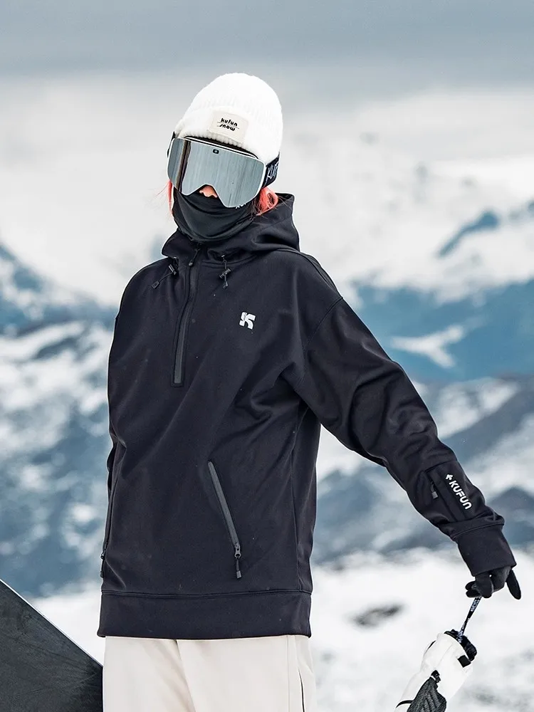KUFUN Ski Middle Layer Fleece-lined Hoodie Waterproof Men Women Thick Inner Wear Snowboard Winter Outdoor Sports Top
