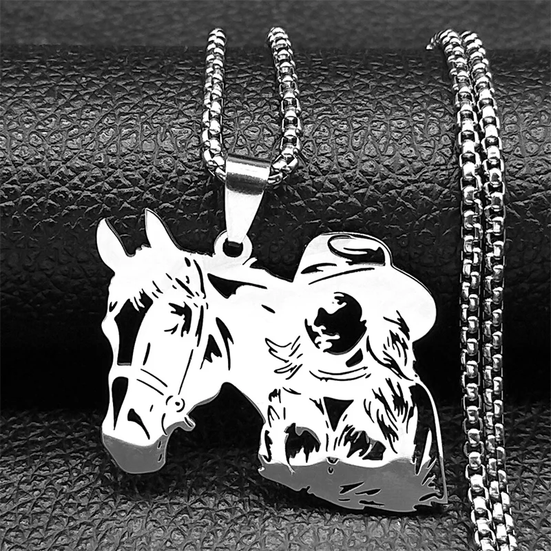 Horse Animal Rider Girl Pendant Necklace for Men Women Stainless Steel Gold/Silver/Black Color Horses Lover Necklaces Jewelry