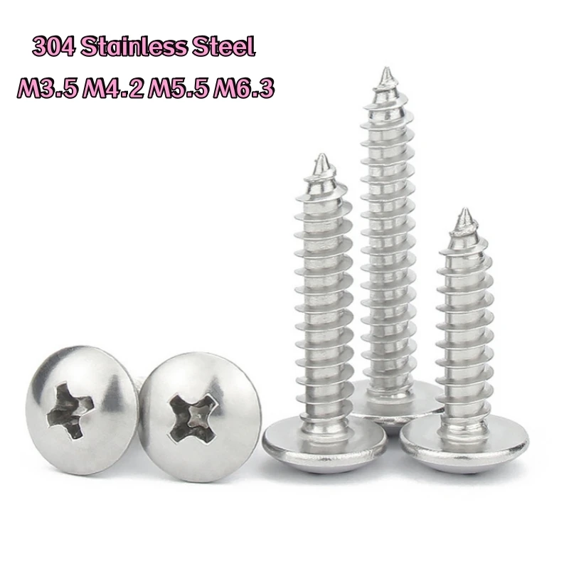 M3.5 M4.2 M5.5 M6.3 الصليب راحة الجمالون رئيس الذاتي التنصت المسمار 304 A2 الفولاذ المقاوم للصدأ فيليبس عموم رئيس برغي خشب