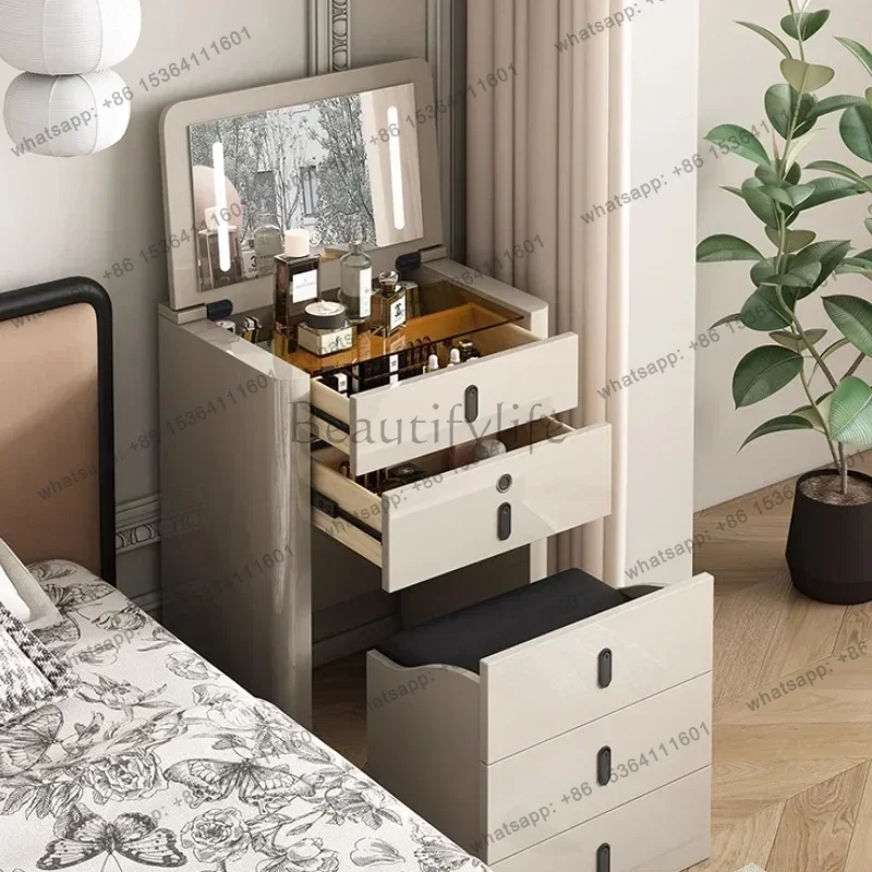 Solid Wood Board Cosmetic Table Bedroom Bedside Table Flip Storage Cabinet Makeup Vanity Dressing Table