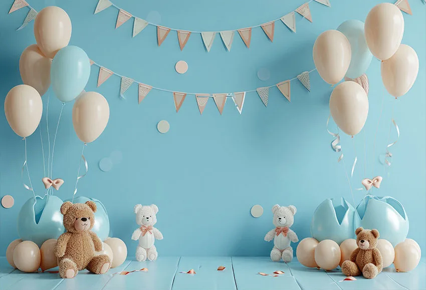 Mehofond Photography Background Baby Blue Cute Bear Balloon Kids Birthday Party Cake Smash Portrait Decor Backdrop Photo Studio