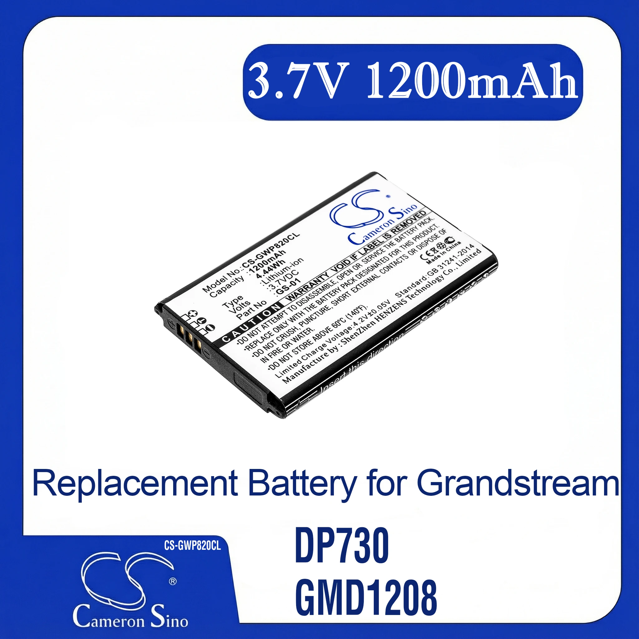 

Cameron Sino Replacement Battery for Grandstream CS-GWP820CL, Fits P/N DP730, GMD1208, WP810, WP820