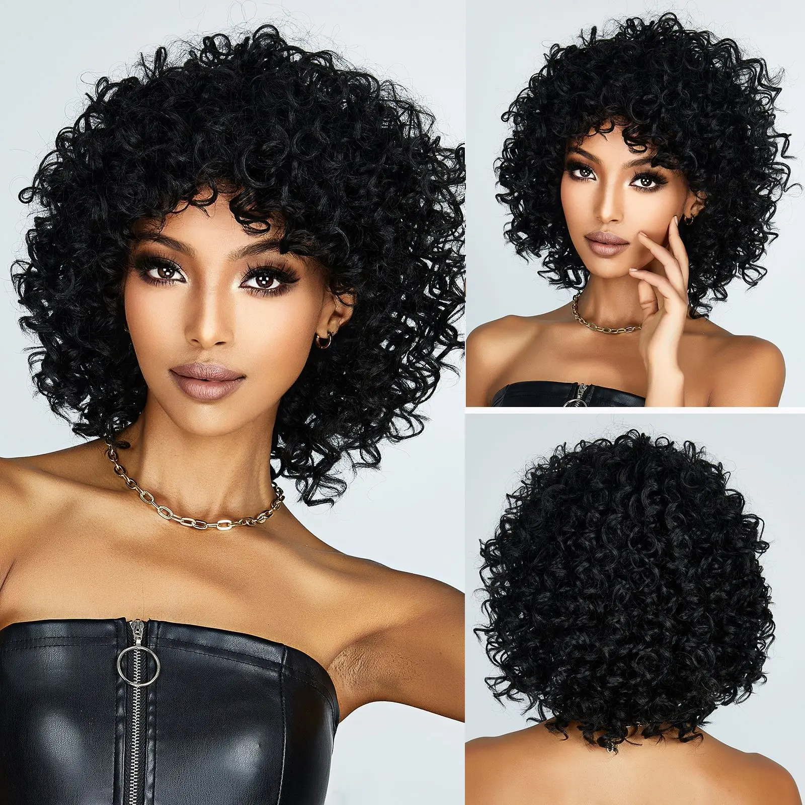

Wig, black African curly hair mechanism chemical fiber hair small curly hair full headgear wigs