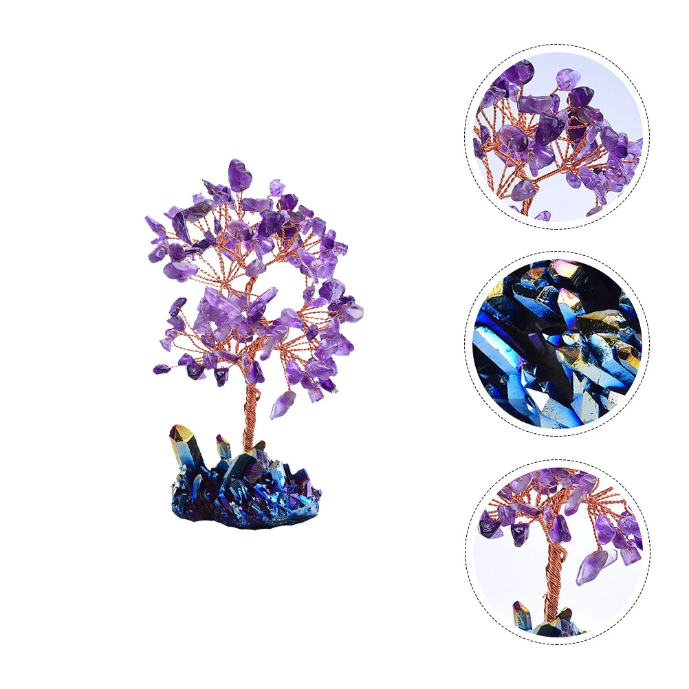 

1Pcs Crystal Tree Decor Premium Desktop Ornament for Home Office Feng Shui Wealth Luck Symbol Purple Tabletop Adornment