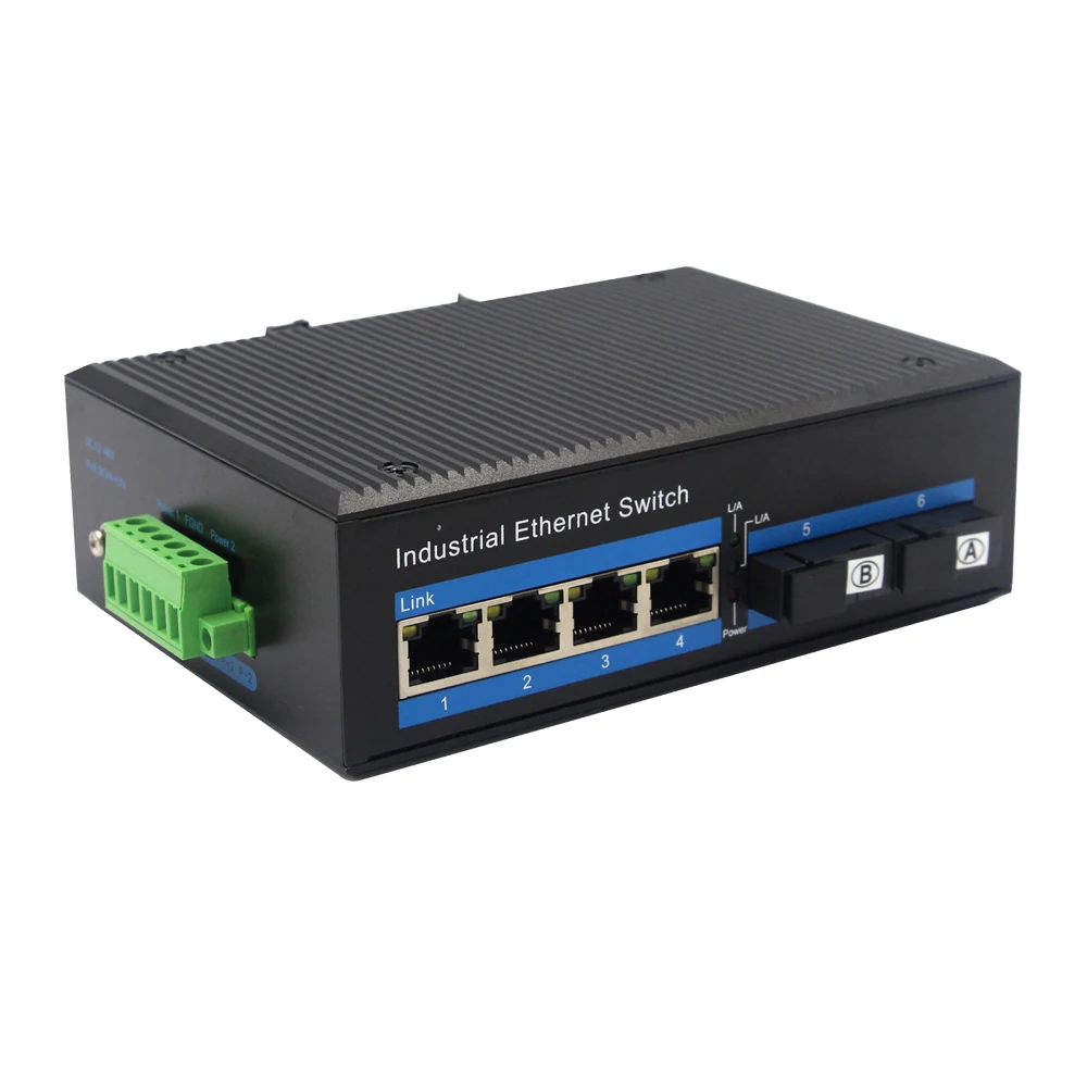 Industrial Fiber Ethernet Switch with POE 10/100Mbps 2*100Base to 4*10/100M UTP Port 48V 20km Distance 1310nm Wavelength
