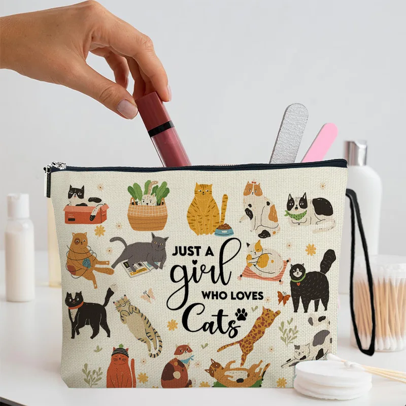

Cartoon Cute Cat Women Makeup Bag Multi-functional Storage Pouch Cosmetic Zipper Wash Bag Travel Simple Portable Make Up Bag