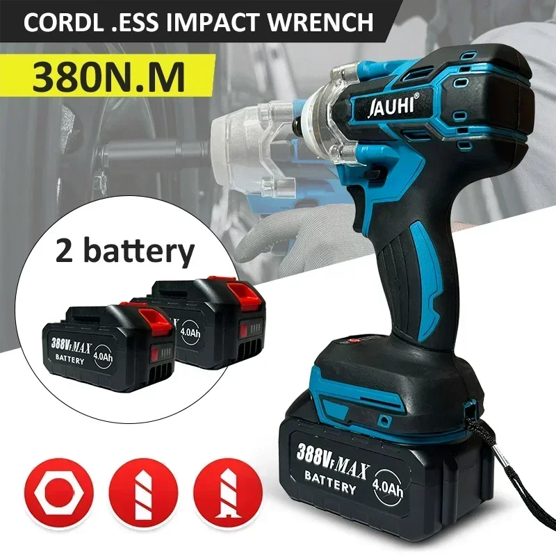 Electric Impact Wrench 520N.m Brushless Motor Strong Torque Li-ion Battery LED Light Cordless Wrench Impact for Car Tires Tool