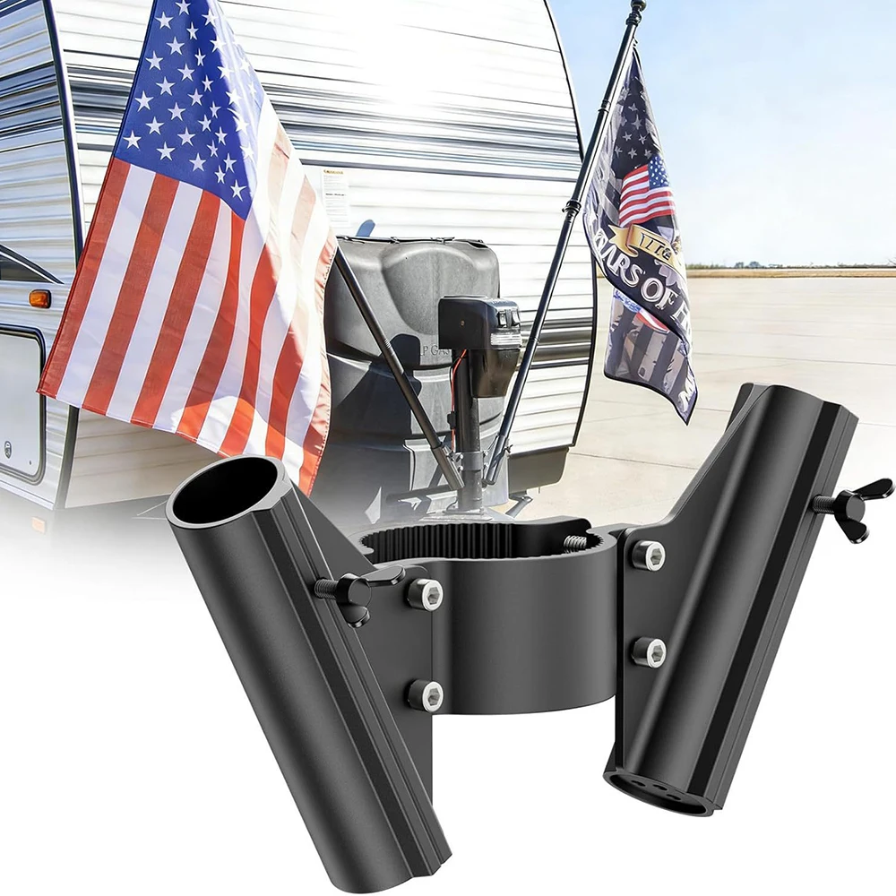 Dual Flag Pole Mount Bracket Aluminum with Wing Screw Lock for 2