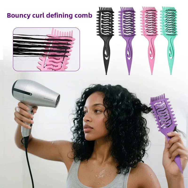 Curl Define Styling Brush for Tangled Hair Hollow Nylon Bristle Detangling Comb Shaping & Defining Curls Hairdressing Tool