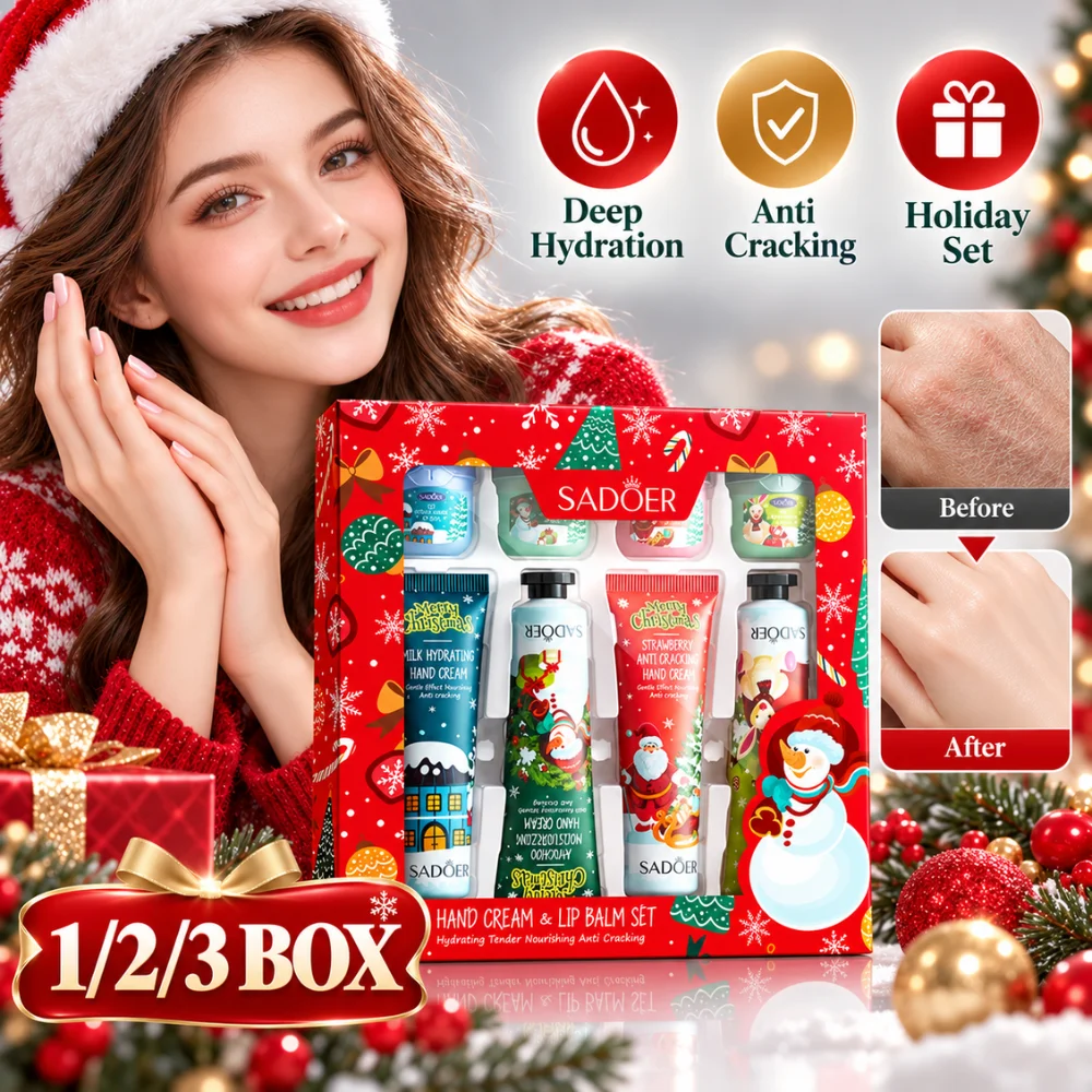 Christmas Skin Care Gift Set 4 Moisturizing Hand Creams And 4 Lip Balms Strawberry Kiwi Avocado Milk Scents For Friends