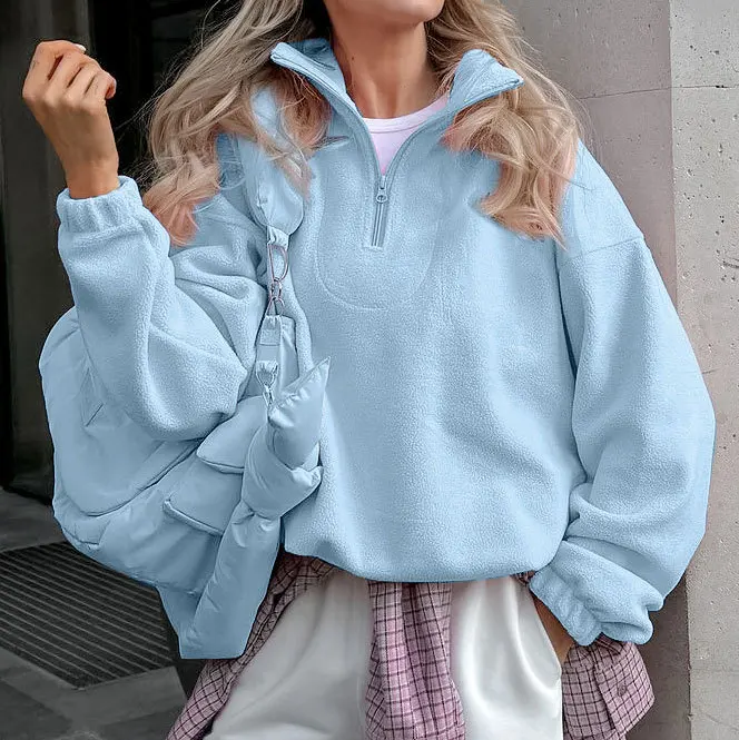 Fmxires Fashion Pullover Sweatshirt European Style Solid Color Long Sleeve All Match Loose Casual Top Women 2025 Spring Autumn