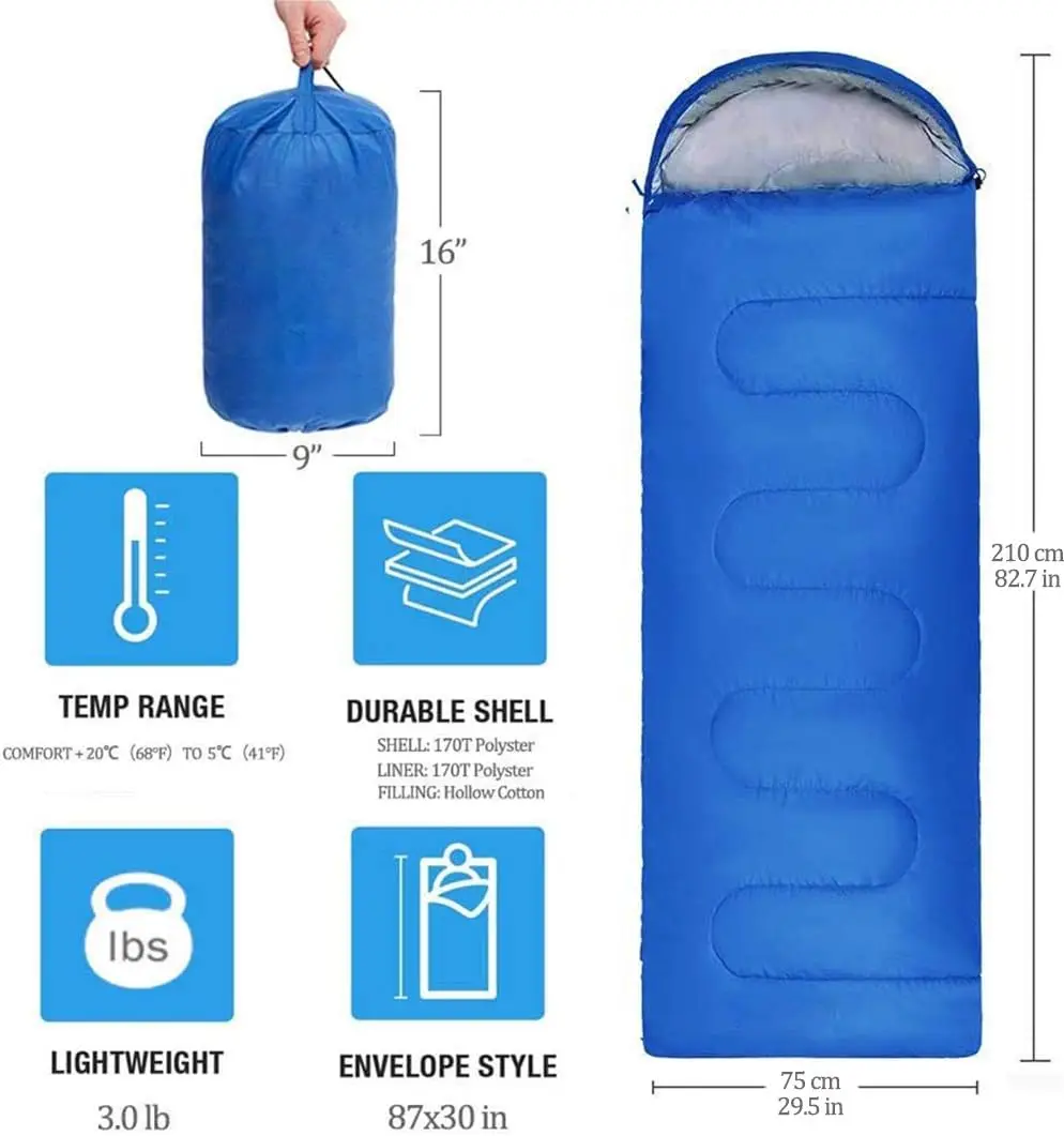 Envelope with Cap Sleeping Bag, Spring Summer Autumn Outdoor Travel Bag, Adult Camping Single Sleeping Bag 210*75CM 5-20 Degree image 3