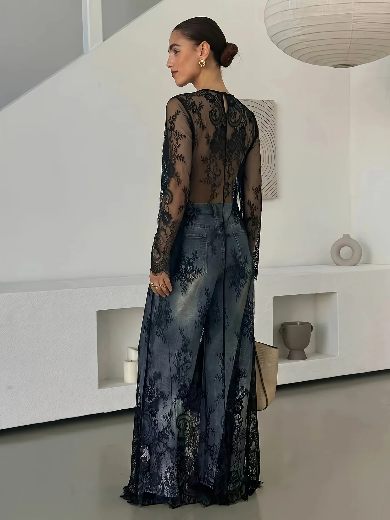 Modische, sexy Kleider mit langen Ärmeln und Spitze für Damen, elegantes Kleid mit Rundhalsausschnitt, gerades Kleid, Damen-Sommerkleider, Q7027. – Detail 5