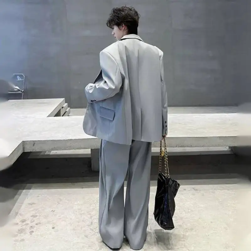 WVGA Spring Autumn New Man Korean Style High-End Blazer Shoulder Pads Niche Chic Casual Straight Pants Two Pieces Set Ins W22779