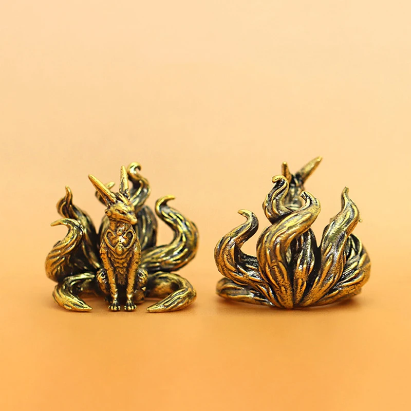 Miniature Antique Brass Lucky 7 Tails Fox Figurine Miniature Antique Brass Lucky Seven Tailed Fox Figurines Feng Shui Ornament