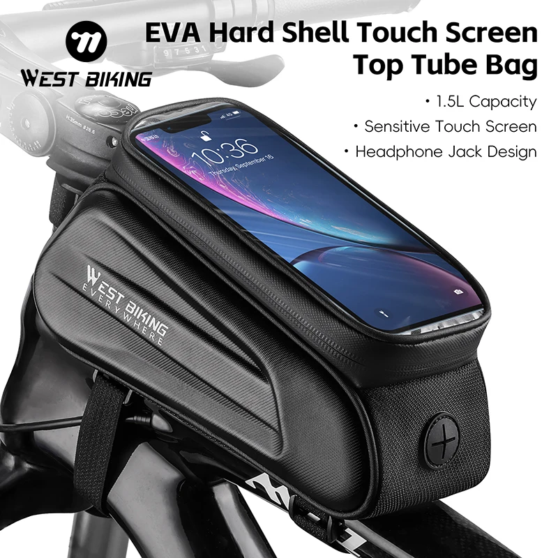 WEST BIKING 1.5 L ​EVA Hard Shell Touch Screen Top Tube Bag ​Life Waterproof  Sensitive Touch Screen Outdoor  Bike Mountain Bag