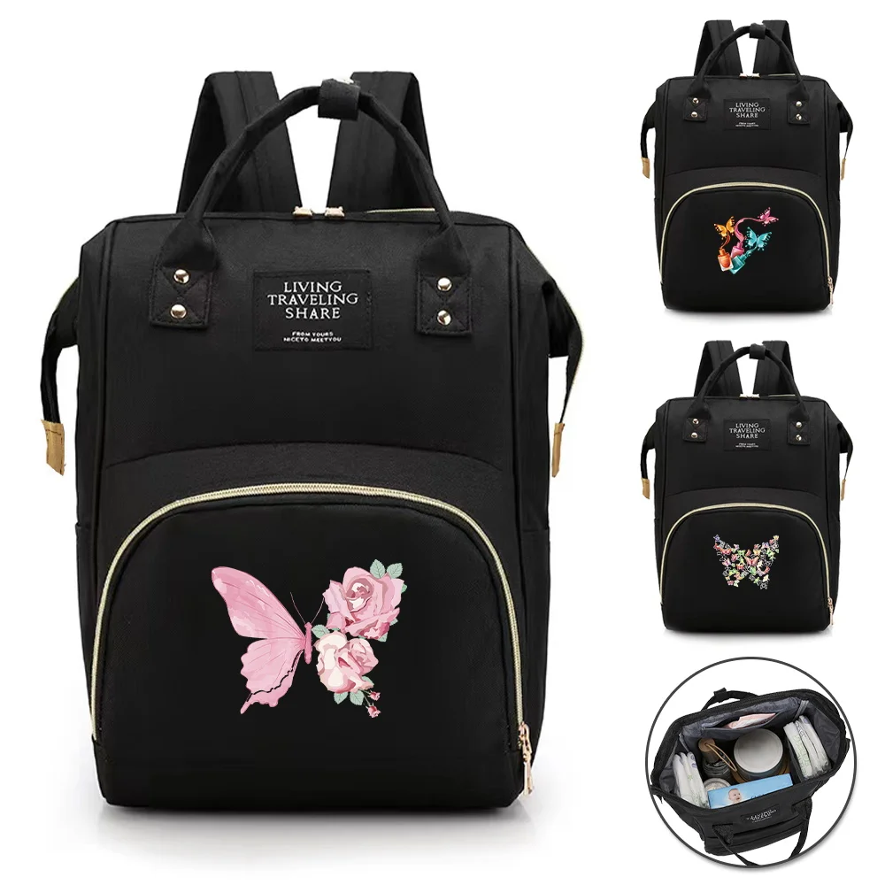 

Сумка для мамы, серия «Бабочка», многофункциональные подгузники для путешествий на открытом воздухе, сумки для хранения вещей, большой вместительный рюкзак для мамы, новый черный