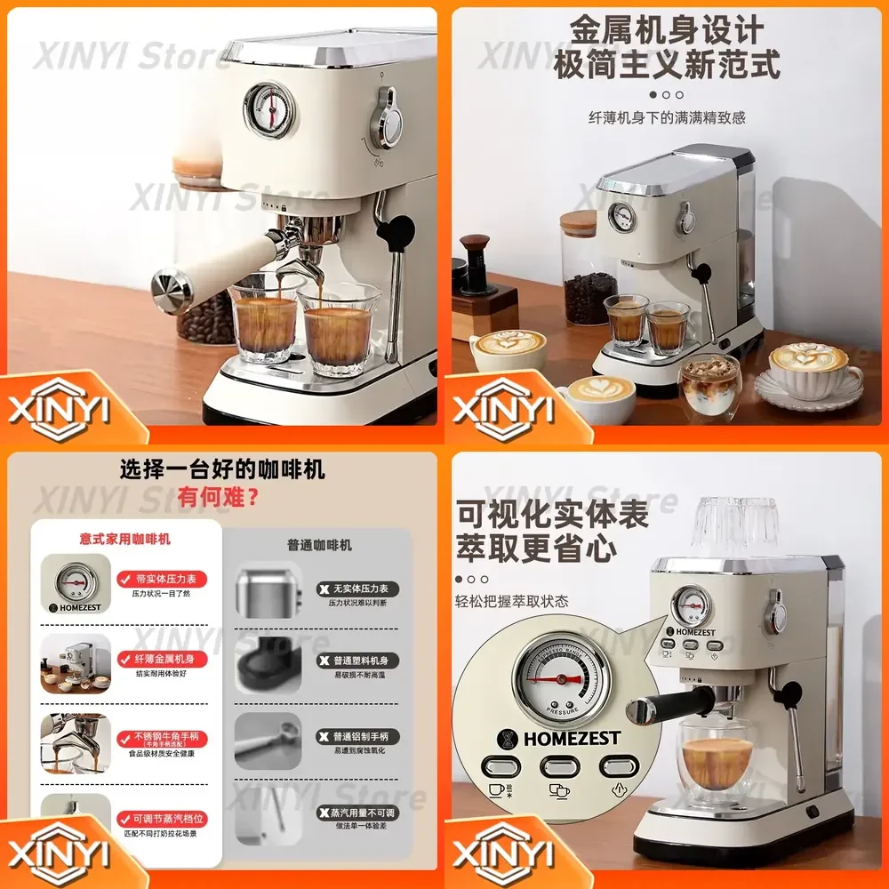for Coffee Machine Household Small Italian Semi-Automatic Milk Frother 20Bar Espresso Maker with Gold Plated Filter for Home