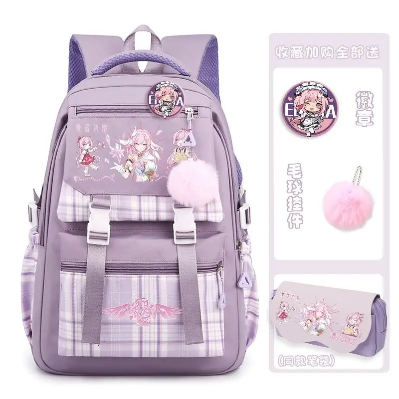 Honkai Impact 3Rd Merchandise School Bag Large Capacity Elysia Lightweight Backpack Casual Student Plaid Anime