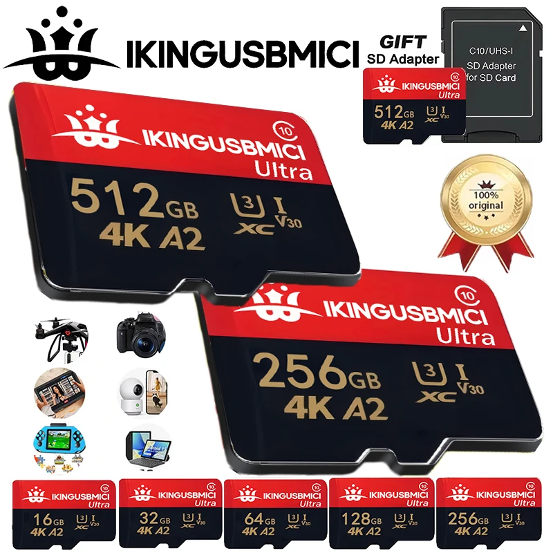 

64GB 128GB 256GB TF Cards Memory Card SD Cards Micro TF/SD Card UHS-I 4K Dustproof High Capacity for Phone Security Camera