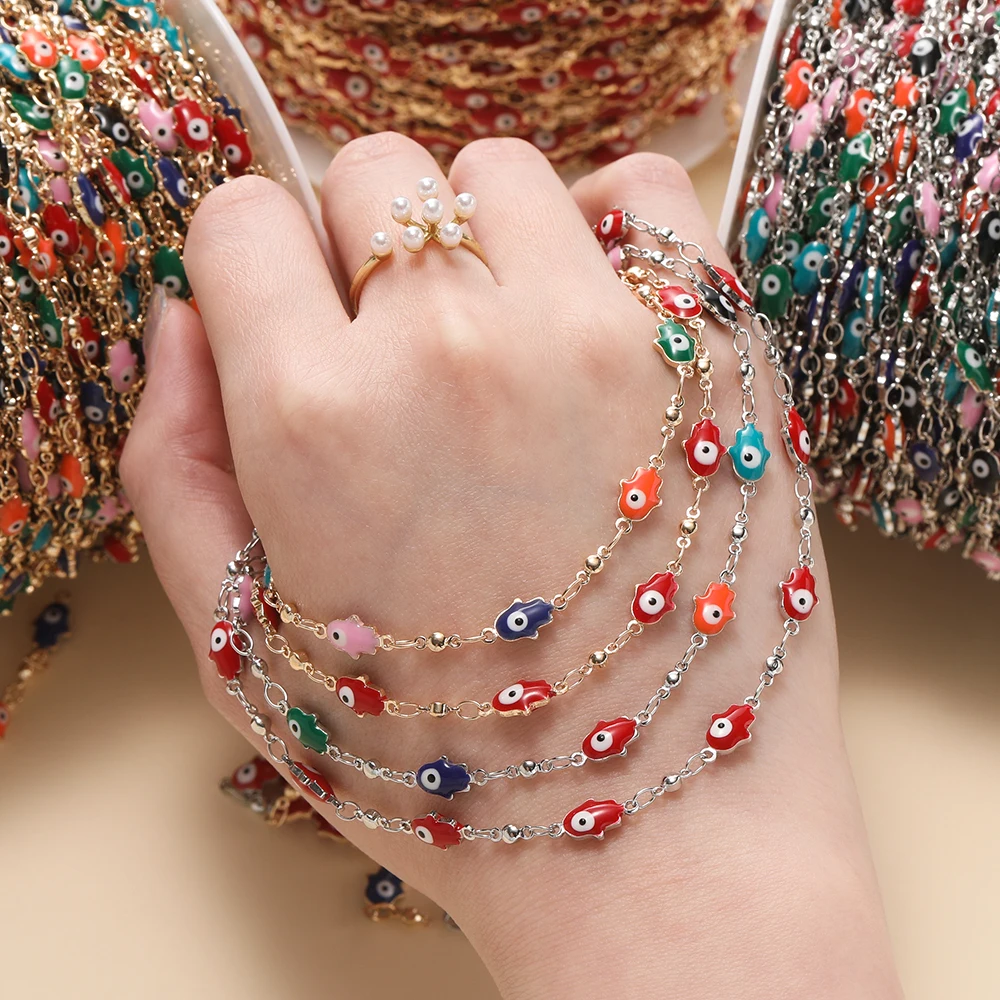 1Meter Crystal Oil Drop Beads Chains Enamel Evil Eye Chains For DIY Fashion Eyewear Necklace Bracelet Jewelry Making Accessories view 6