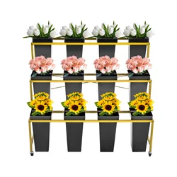 Flower Display Stand - 3 Layers Metal Plant Stand with 12Pcs Buckets, Moving Plant Cart Shelf, for Indoor Florist