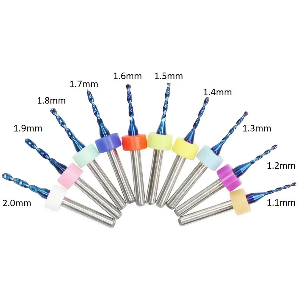 30 قطعة 1.1 مللي متر-2.0 مللي متر PCB لقمة ثقب مجموعة ، 1/8 بوصة CNC راوتر بت قاطعة المطحنة الصغيرة الأزرق المغلفة للوحة دوائر الطباعة