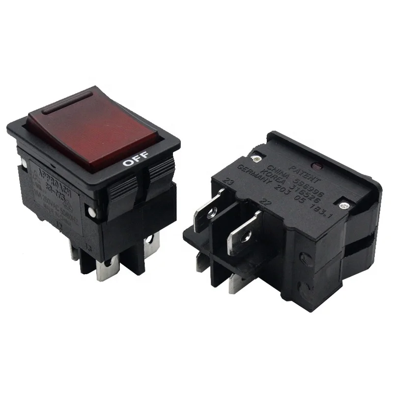 

Approach SS-005 250V 15A DPDT red light black housing power strip rocker switch circuit breaker