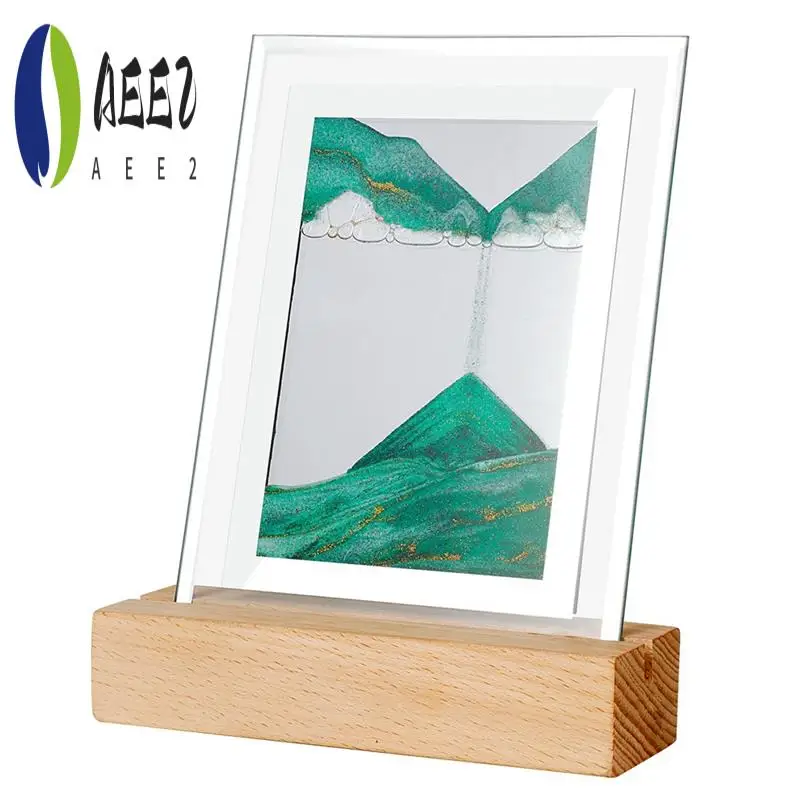 

AEE2-Sand Art Moving Night Lamp Craft Quicksand 3D Landscape Flowing Sand Picture Hourglass Gift LED Table Night Light