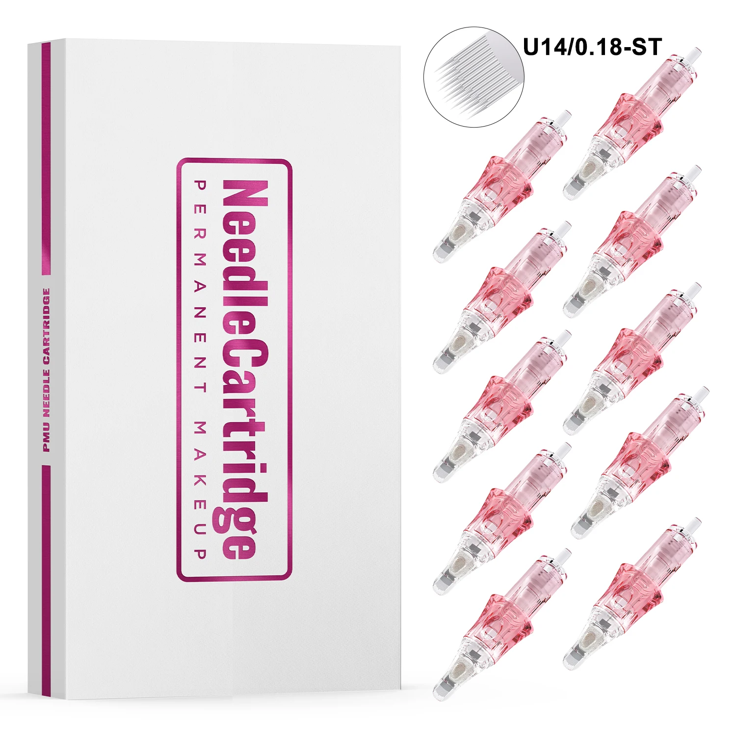 

10pcs Tattoo Cartridge Needles Built-in Sponge Half-wall U14/0.18 Disposable Sterilized Safety Tattoo Needle for Eyebrows Tattoo