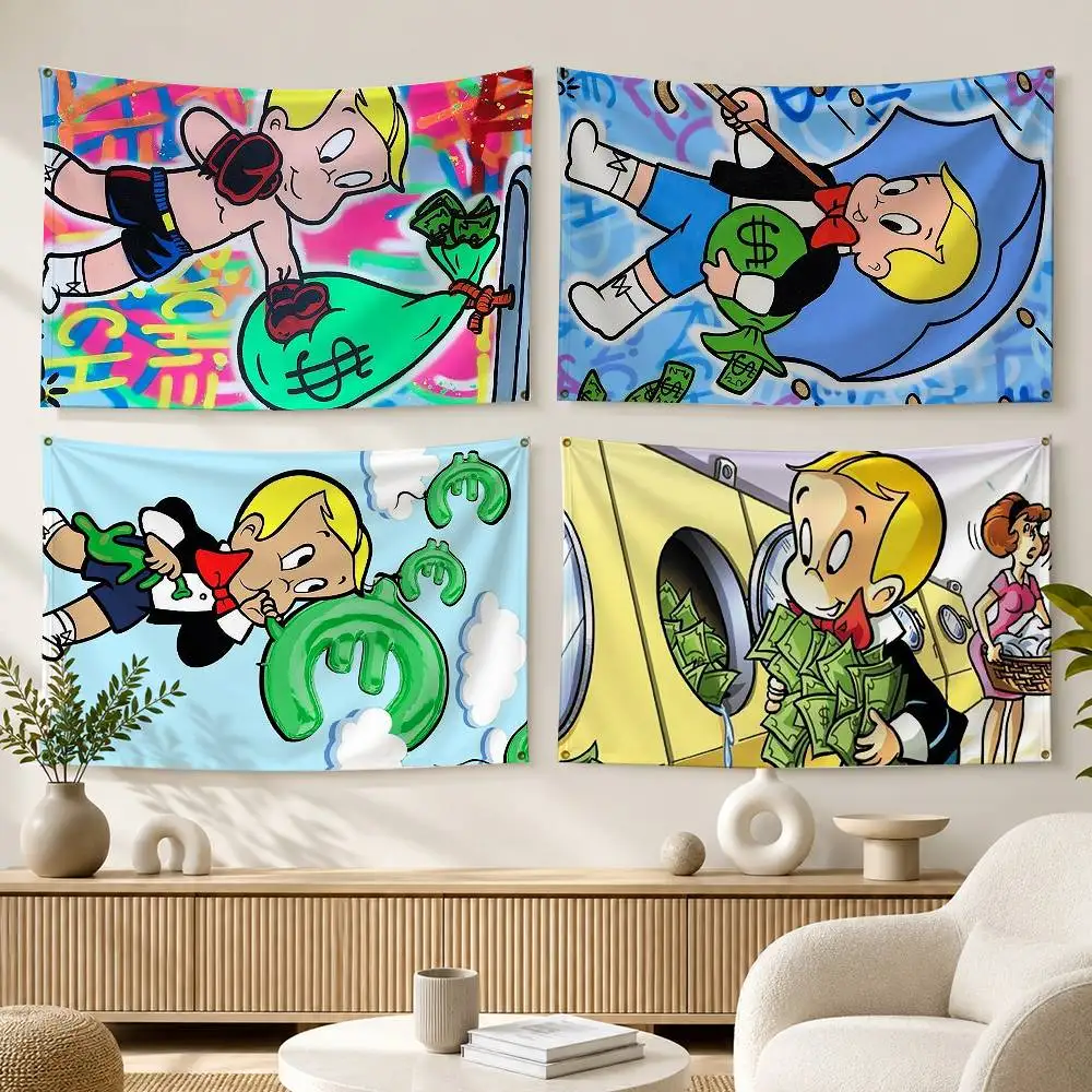 Money Boy R-Richie Rich  Flags Wall Hanging Background Art Banner for Bedroom Home Outdoor Decor