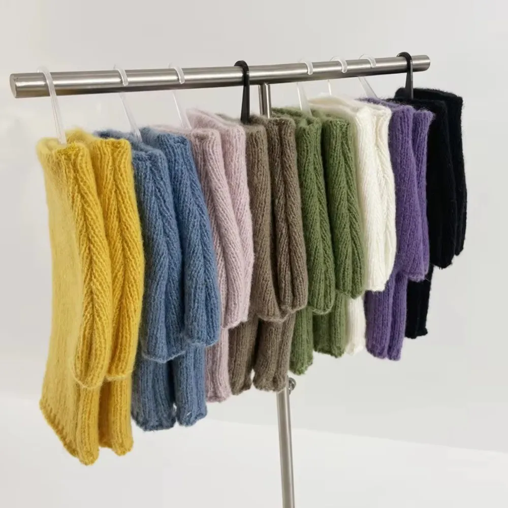 المحمولة مزيج الصوف نصف القفازات سميكة يتعرض إصبع الكشمير قفازات اليد حامي قفازات دافئة بدون أصابع للنساء فتاة #2