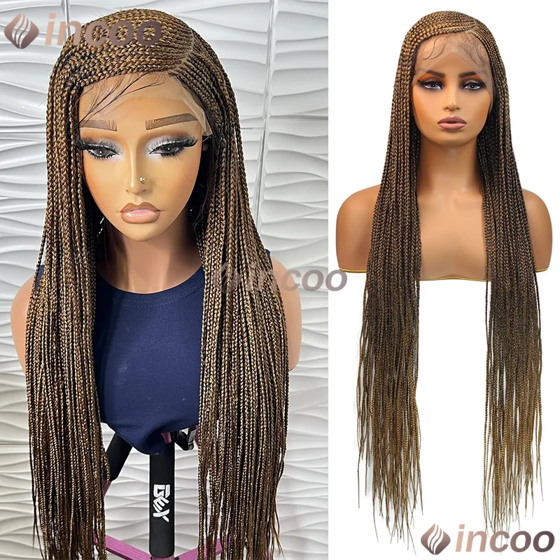 36" blonde Perücken Cornrow Seitenteil Flechten Haar Box geflochtene Perücken für Frauen Full Lace Front Perücke im Angebot