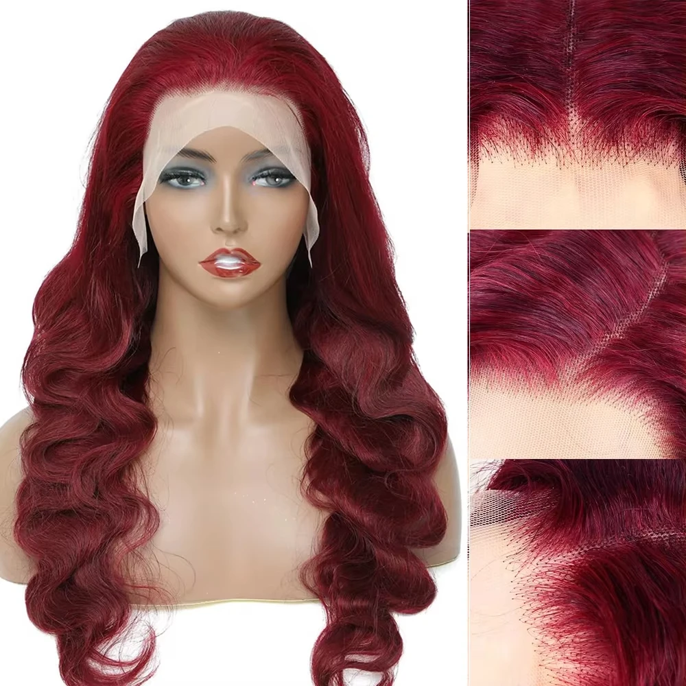 99j Burgundy Lace Frontal Human Hair Wig 200 Density Pre Plucked Red Hair Wig 13X4 13X5 Body Wave Lace Front Wig Human