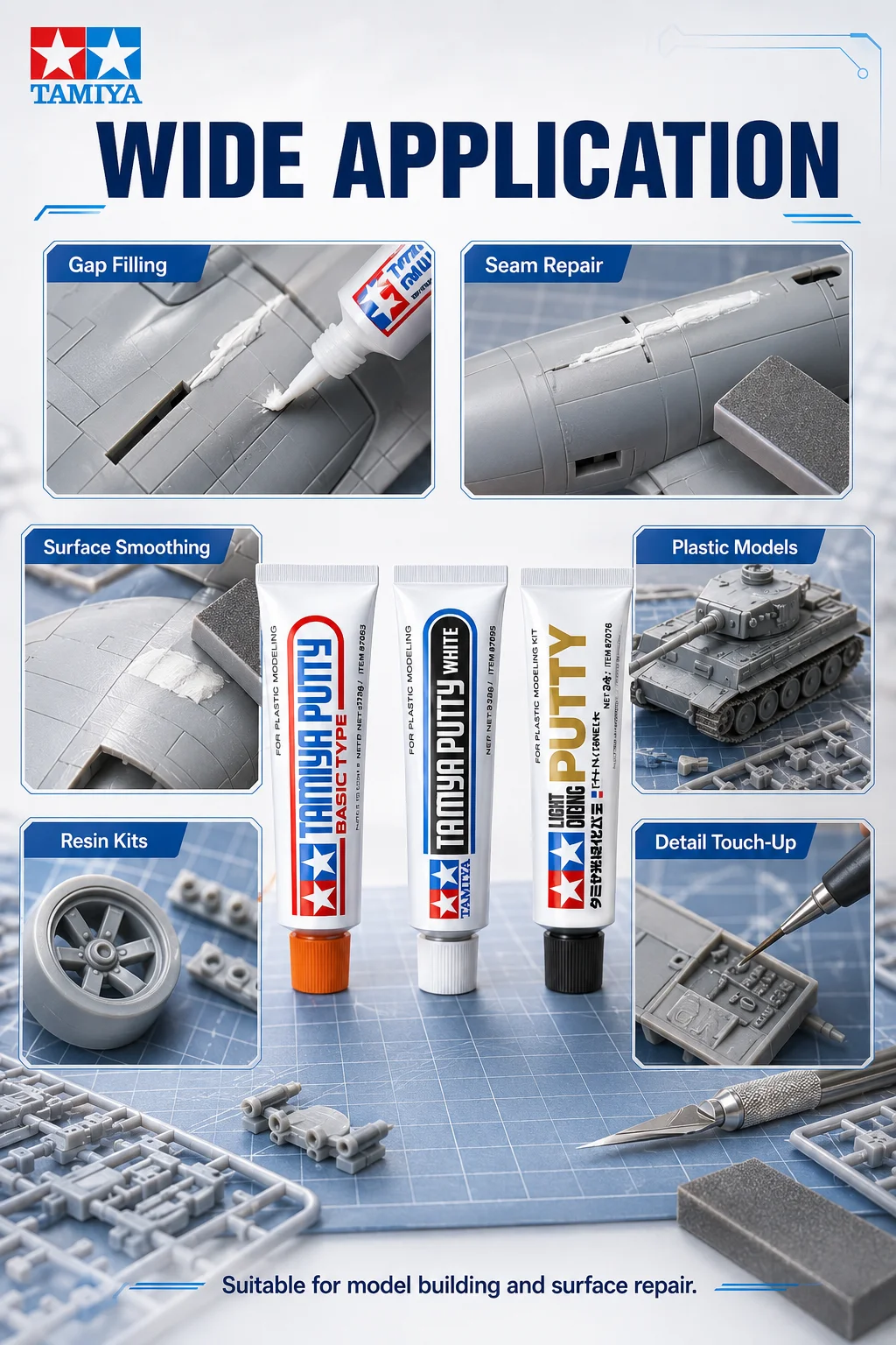 Großhandel Tamiya Putty 87053/87095/87076 Grau Weiß Zahnpasta Modell Werkzeug für Montage Figur Modellbau Reparatur Abdichten – Detail 3