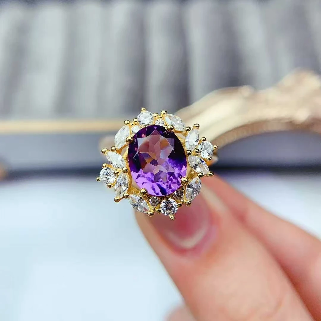 

Natural Amethyst Ring for Women 925 Silver Crystal Jewelry 8mm*10mm 3ct Genuine Amethyst Silver Ring with Certificate