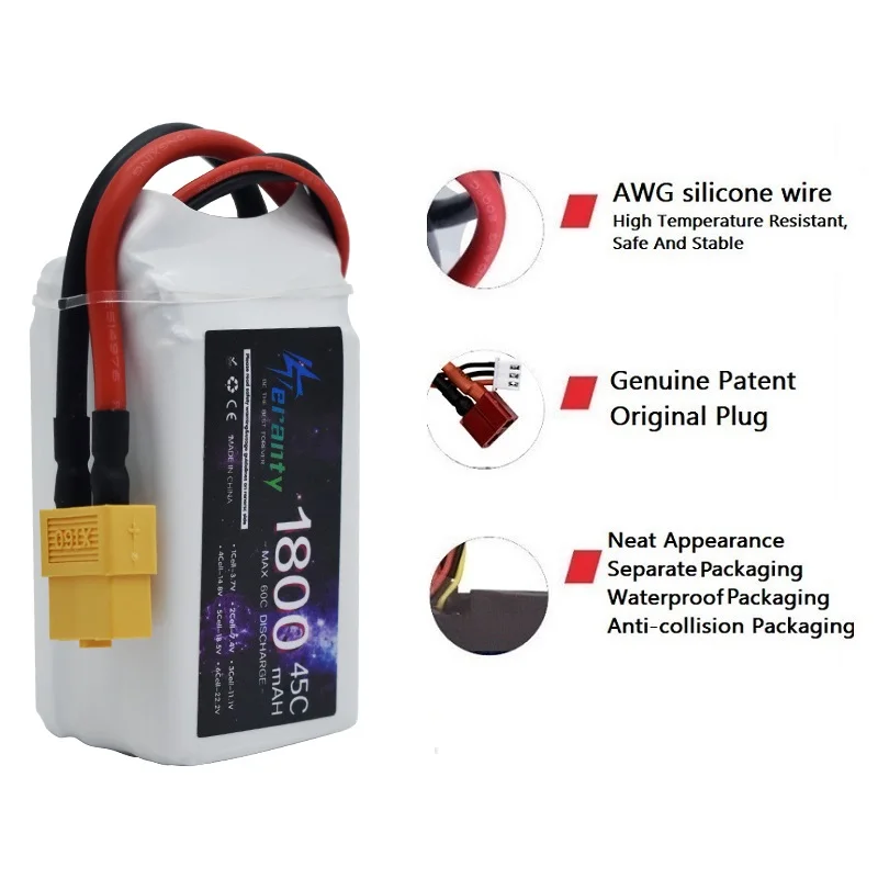 TERANTY 1800MAH 45C 11.1V  batterie Lipo pour RC voiture Drone quadrirotor bateau  3S  2 pièces batterie Rechargeable