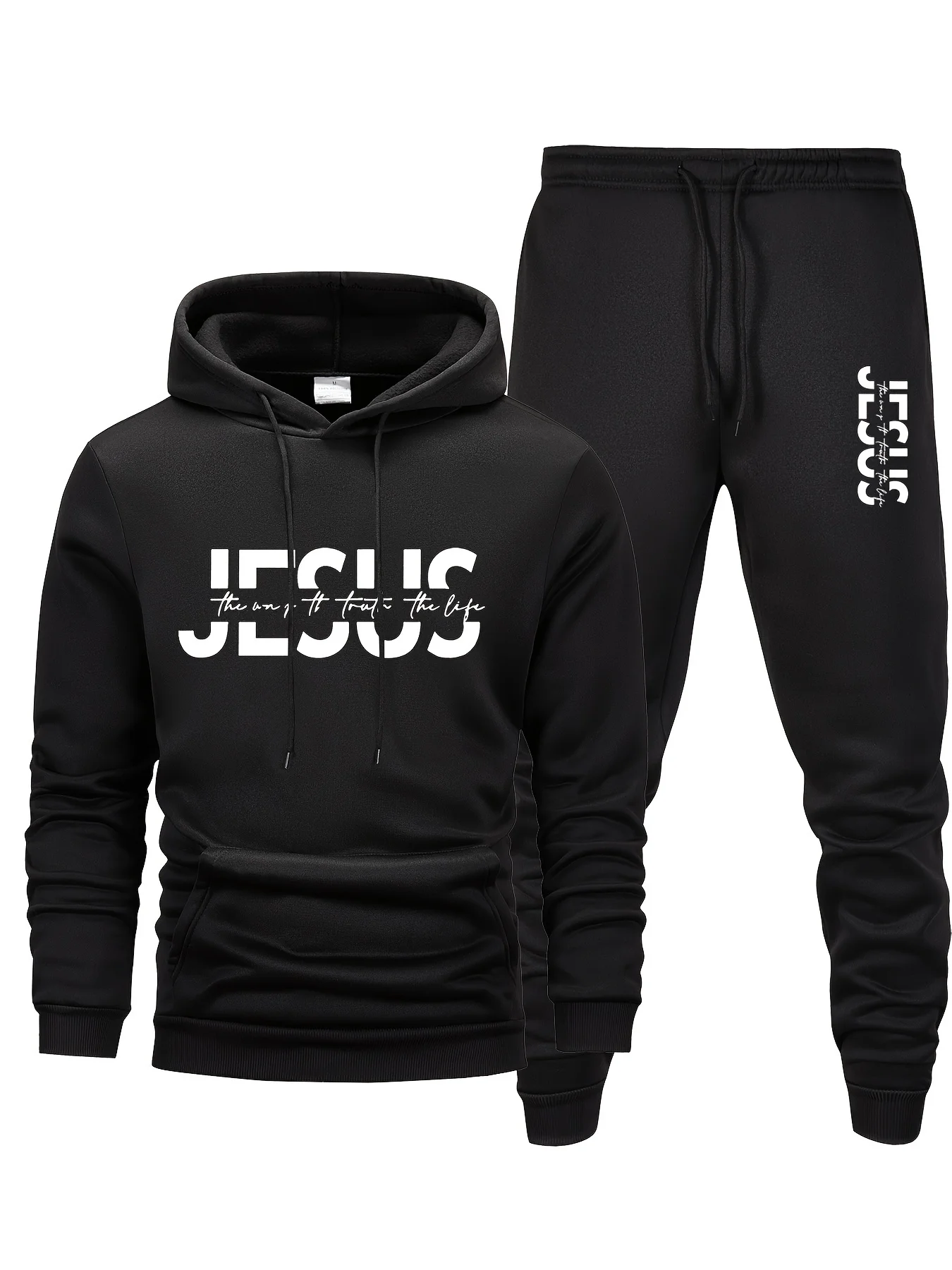 

Мужской костюм с капюшоном и принтом «Иисус», брюки-джоггеры с карманами-кенгуру, на шнурках, удобный и модный.