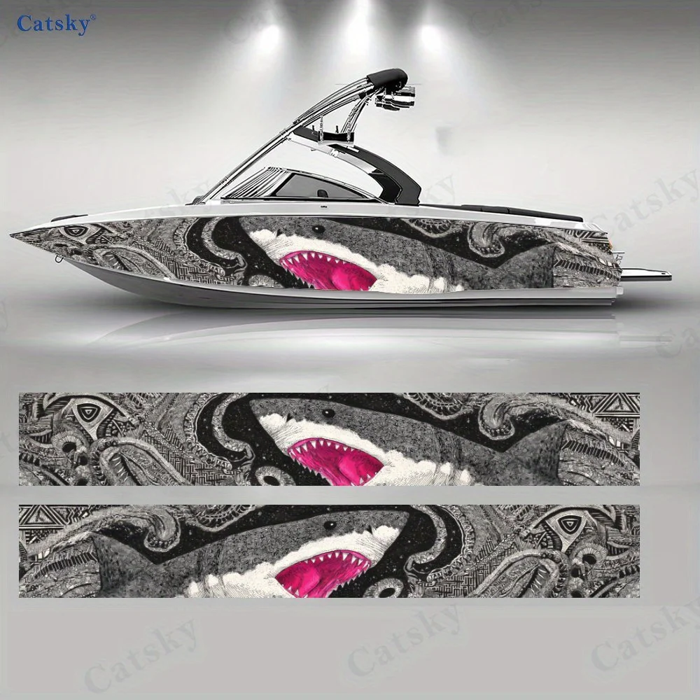 Magic Shark Roar Black Fish Fossil Background Boat Sticker Vinyl Ship Pontoon Deck Boat Fishing Decorative Pontoon Boats Decal