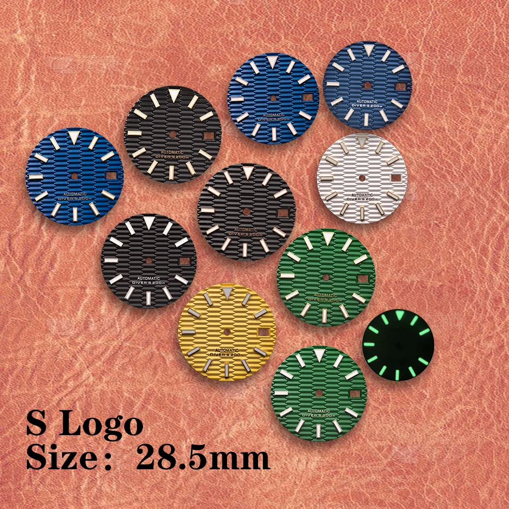 

28.5mm S Logo New SKX007 Green Slope Dial Suitable For NH35 NH36 Japan Movement Green Luminous Watch Modification Accessories
