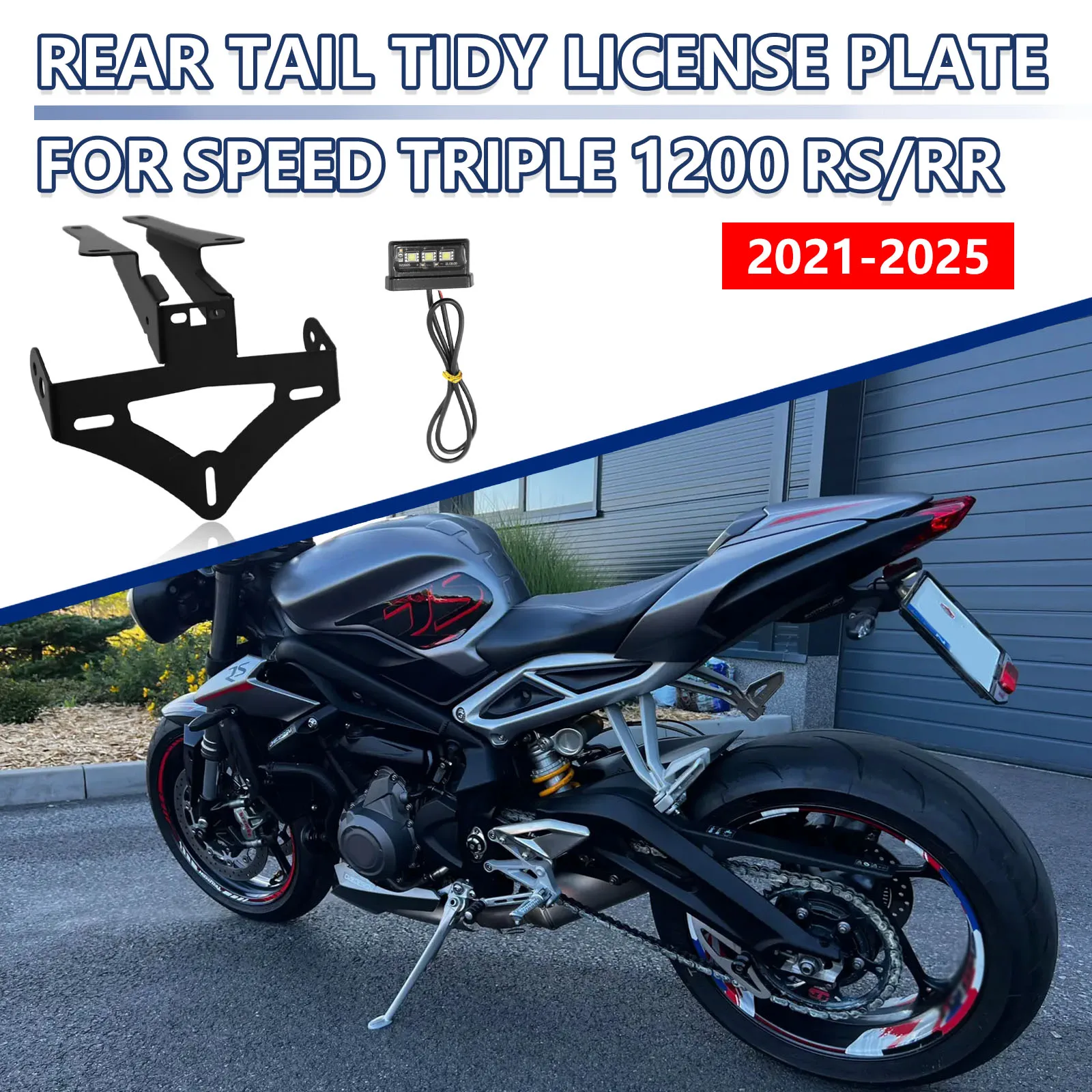 

Для Speed Triple 1200RR RS 2021-2025 2024 1200RR RS держатель номерного знака мотоцикла кронштейн номерного знака светодиодный