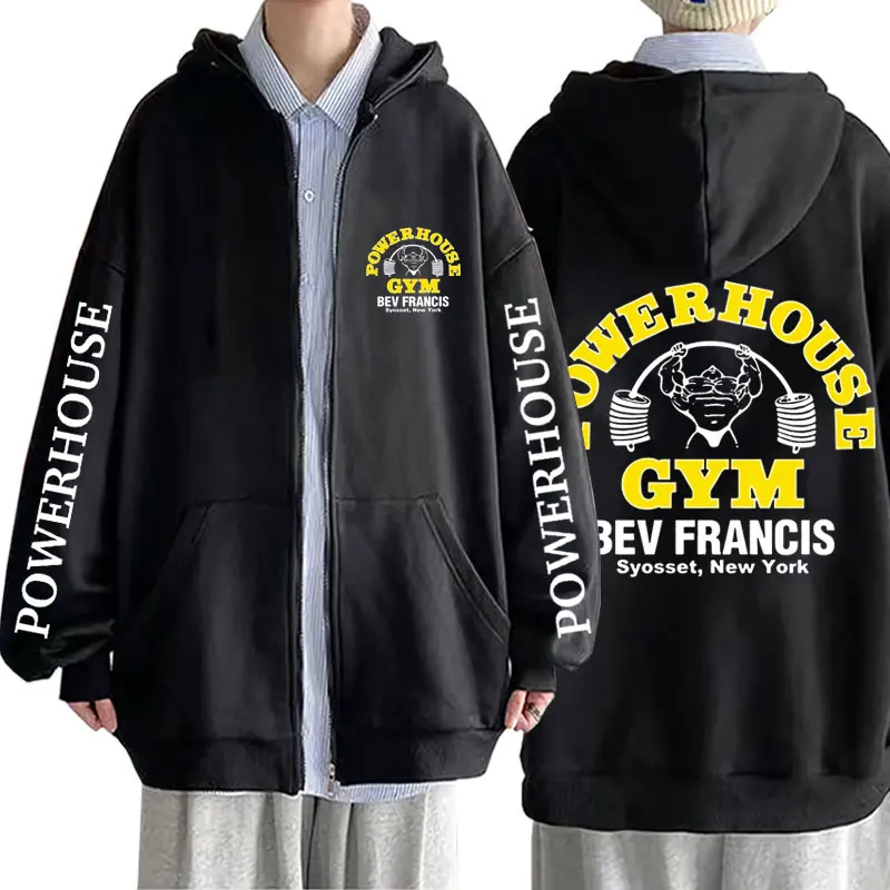 

Powerhouse Gym Logo Zipper Hoodie Men Women Fashion Geek Fitness Oversized Zip Up Jacket Unisex Fleece Cotton Zip Up Sweatshirts