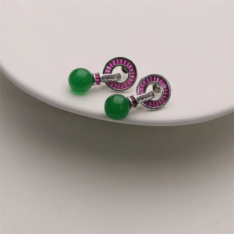 1pair green jade red zircon earrings  nature
