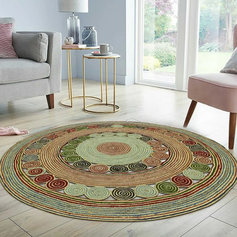 Alfombra de yute hecha a mano para dormitorio, felpudos Multicolor trenzados a mano, Kilim, 270x270cm