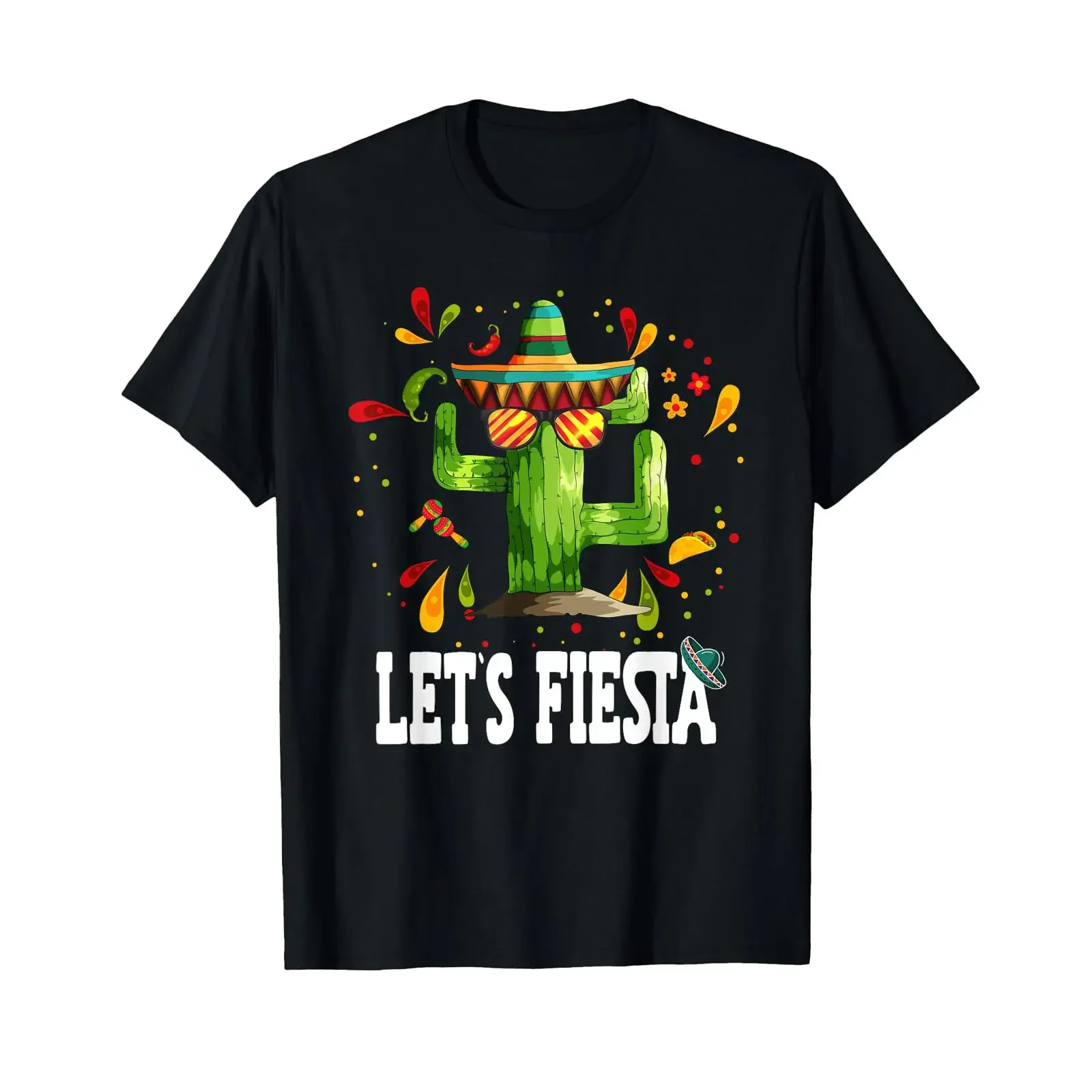 Let's Fiesta Cactus Mexican Party Tacos Nacho Avocado T Shirt vintage Washed Comfortable Top For Everyday Wear Unisex Soft