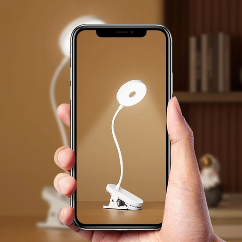 Clip-On Desk Lamp Portable LED Desk Lamp Desktop Book Lamp Timed Stepless Dimming 1200 Mah Eye Protection Reading Study Lamp