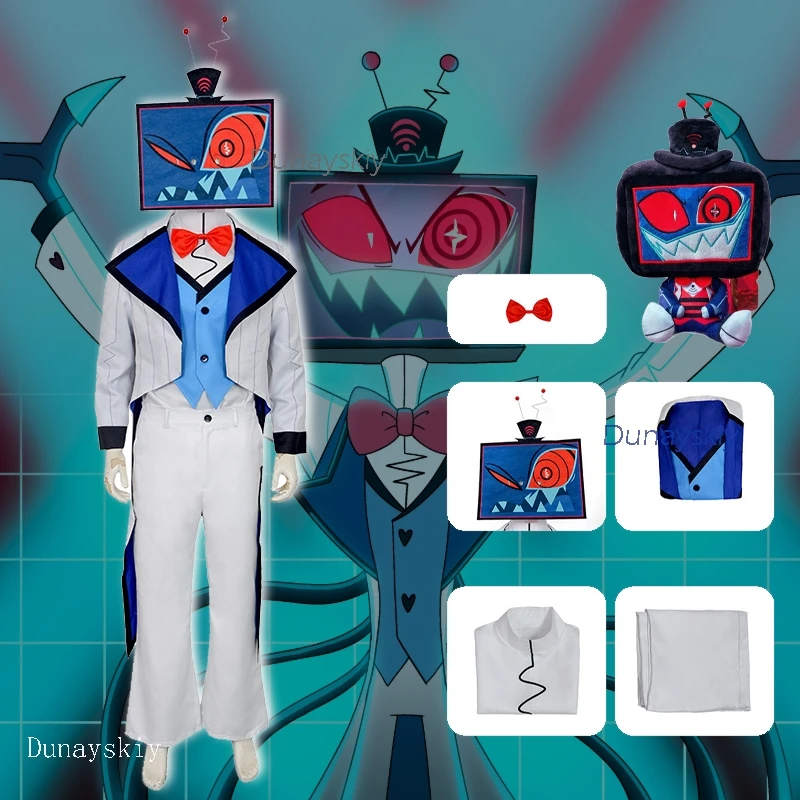 

Halloween Hell Vox Cosplay White Tuxedo Suit Clothes TV Demon Evening Suit Tailcoat Costume Vox Mask Anime 3V Vees VVV Fullset