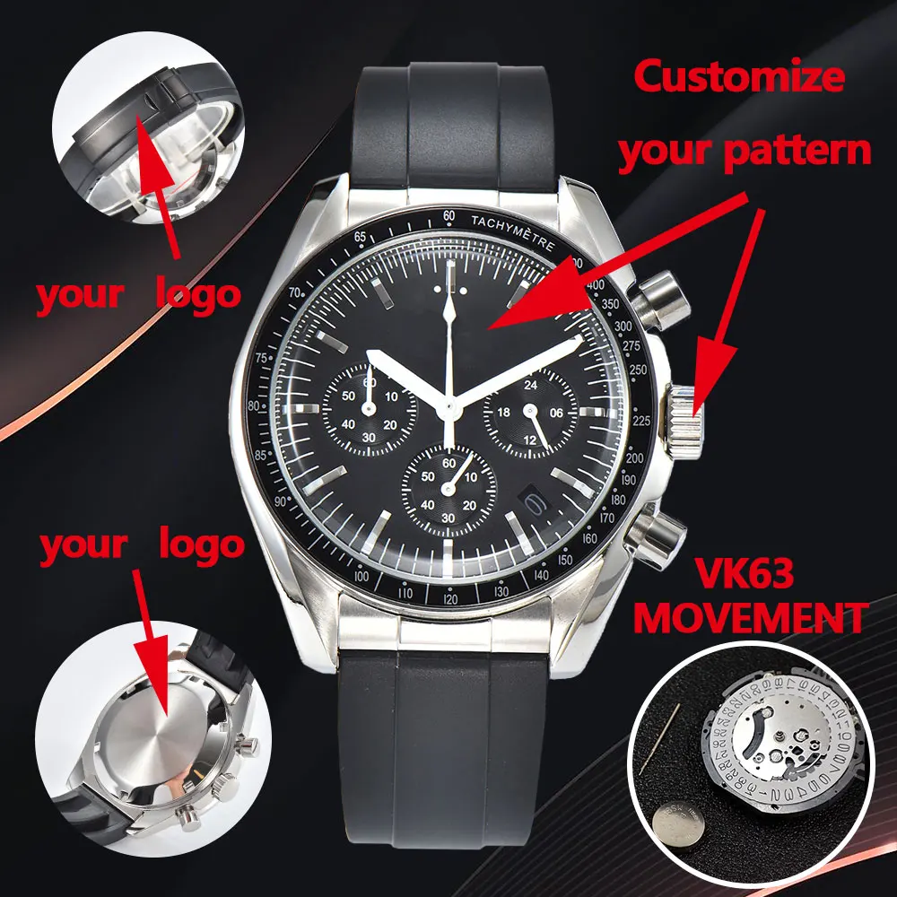 VK63 movement Japanese luxury men\'s quartz watch VK63 watch customizable logo timing code watch electronic multifunctional watch