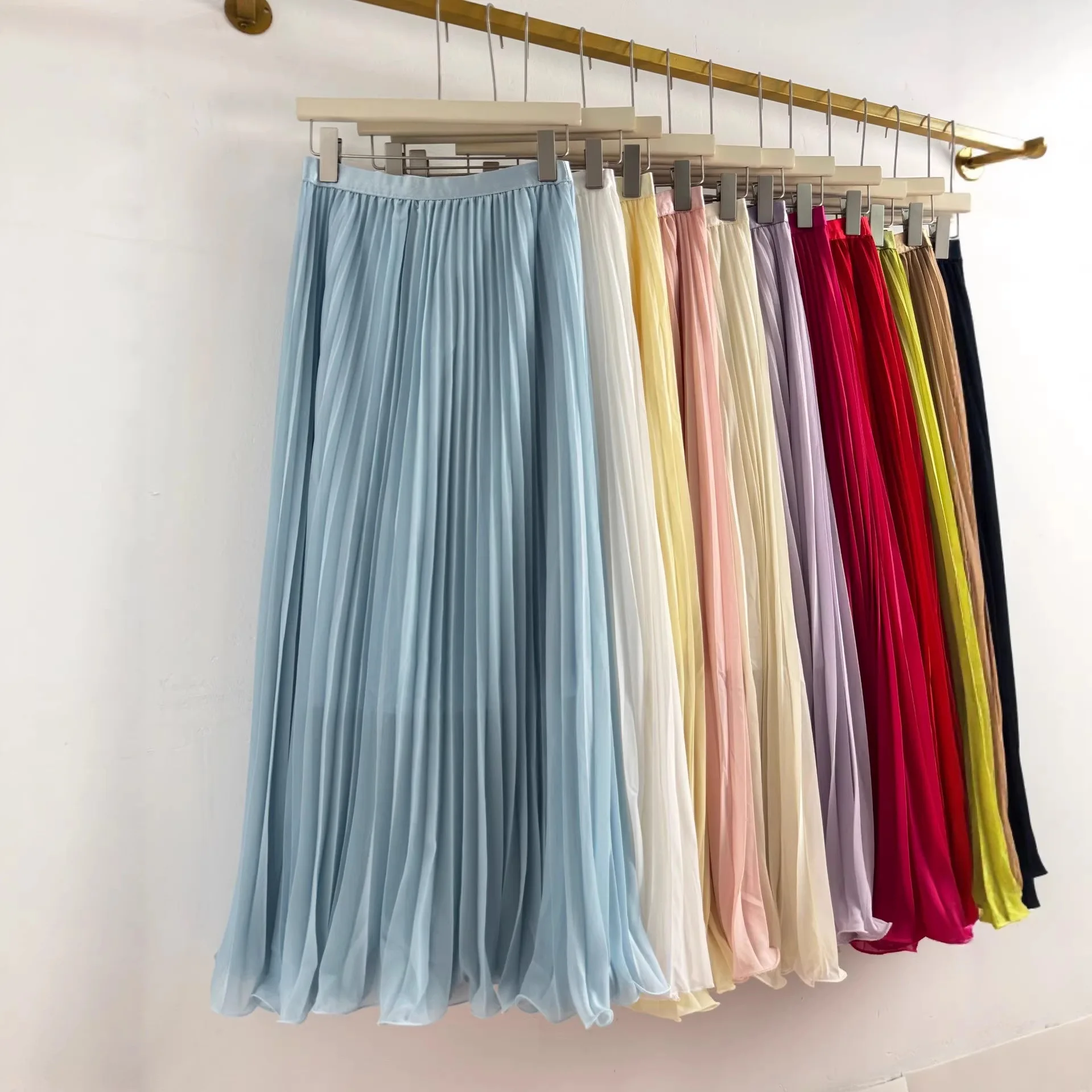 Women Skirts Solid Skirt A Line Pleated Ankle Length Elastic Empire Waist Slight Strech Loose Fit Casual Office Lady 2026 Summer